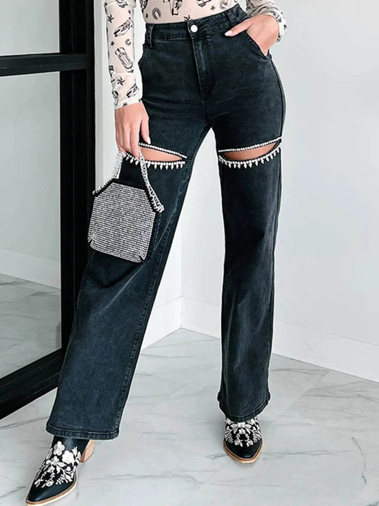Ripped Wide Leg Wash Denim Jeans - Ultim8 Designs 4 U
