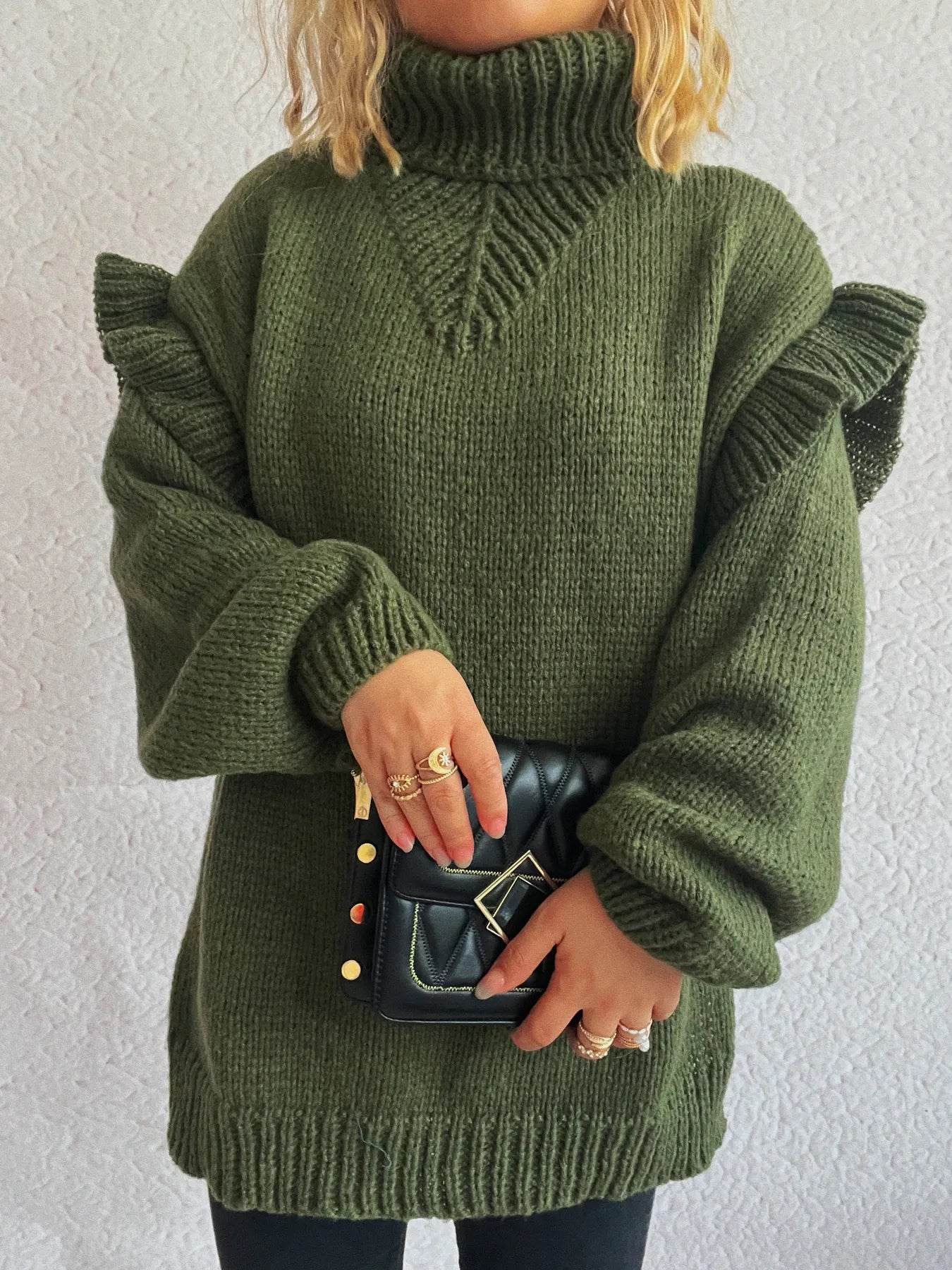 Ruffled Turtleneck Long Sleeve Sweater - Ultim8 Designs 4 U