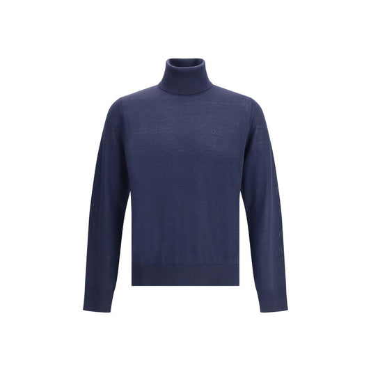 Dsquared² Blue Fleece Wool Turtleneck