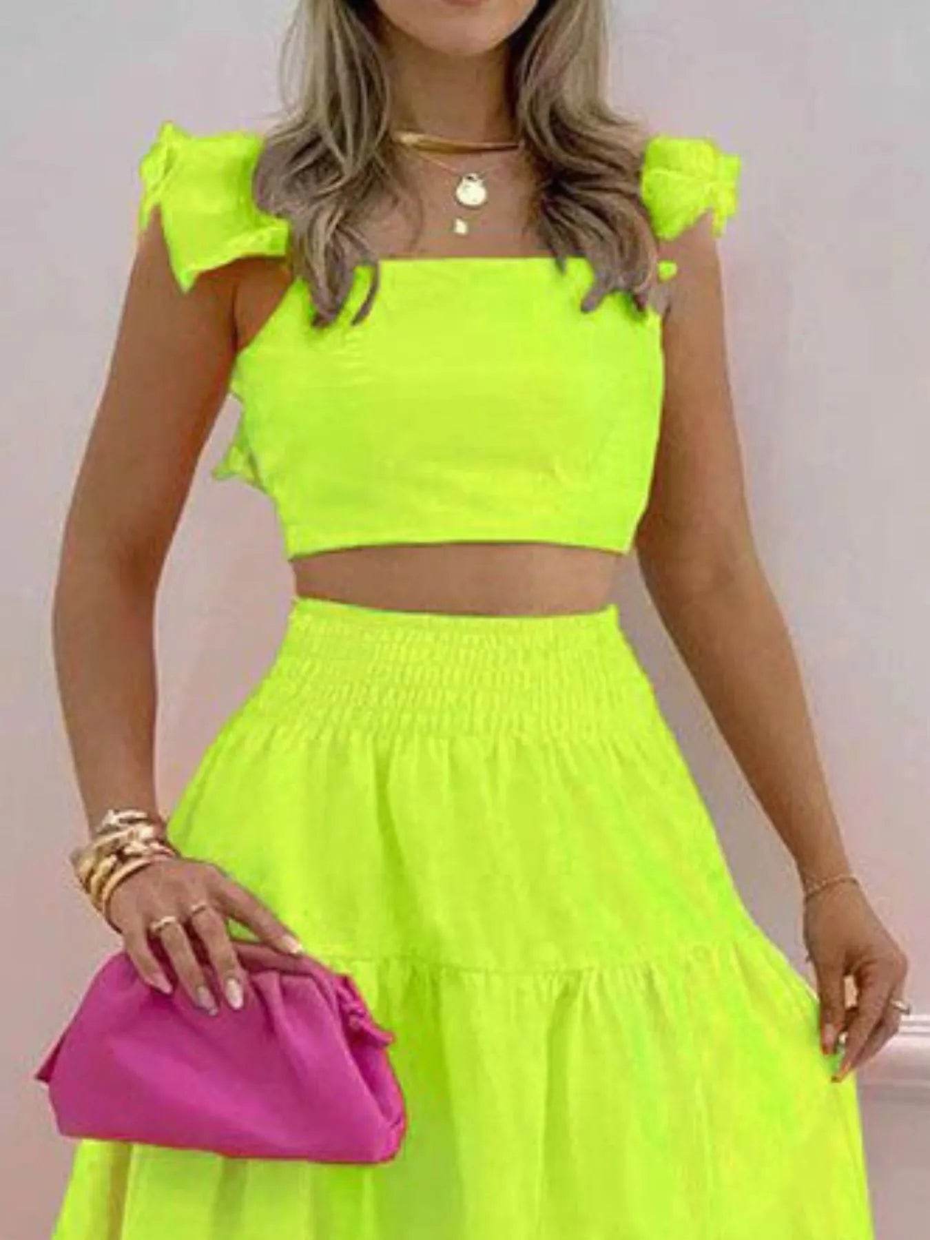 Full Size Ruffled Cami and Tiered Maxi Skirt Set Plus Size - Ultim8 Designs 4 U