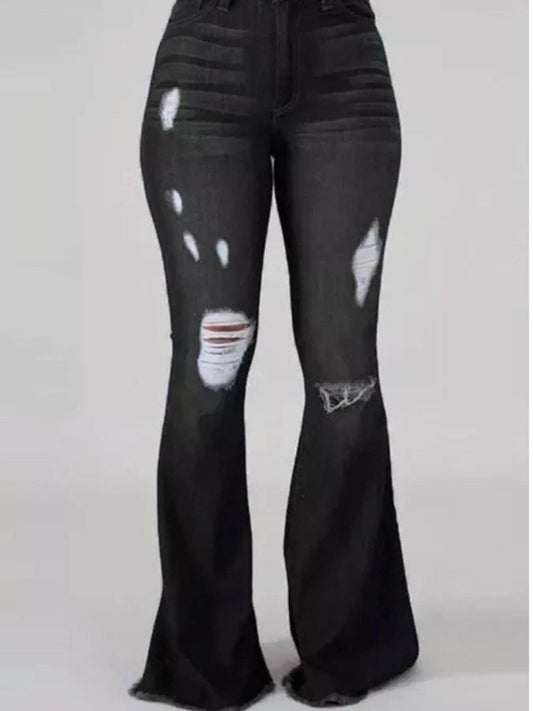 Full Size Distressed Raw Hem Flare Jeans Plus Size - Ultim8 Designs 4 U