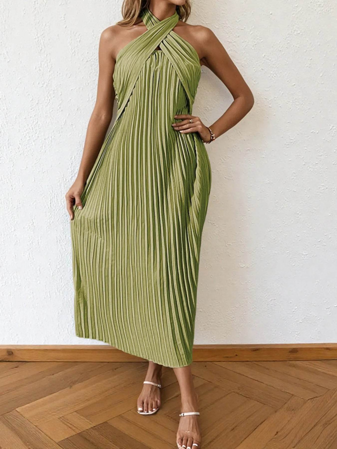 Pleated Halter Neck Midi Dress - Ultim8 Designs 4 U