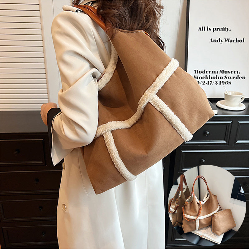 Handbags - Totes - 2pcs Women Plush Casual Large-Capacity Suede Winter