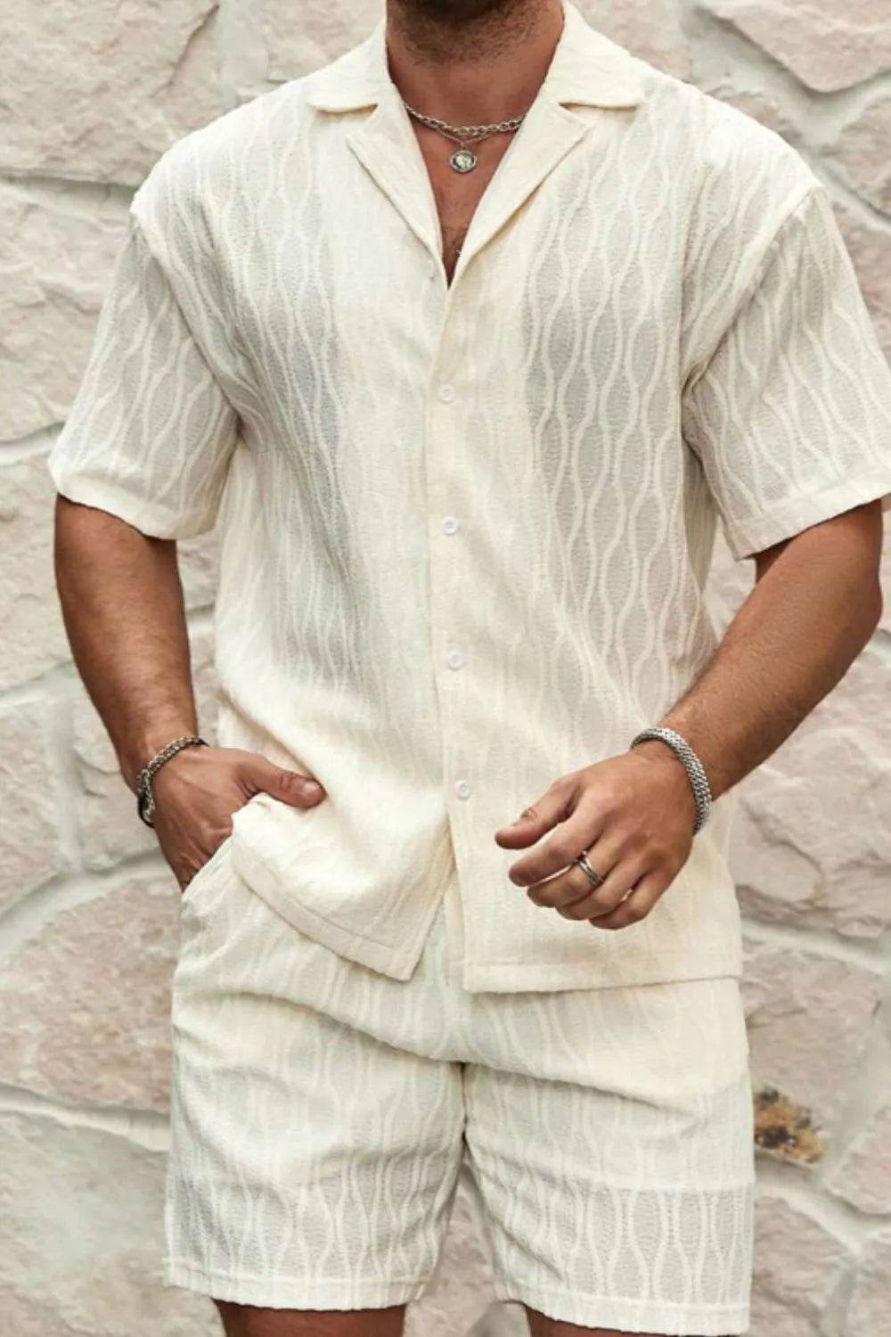 Men's Plus Size Collared Neck Short Sleeve Top and Shorts Set - Ultim8 Designs 4 U