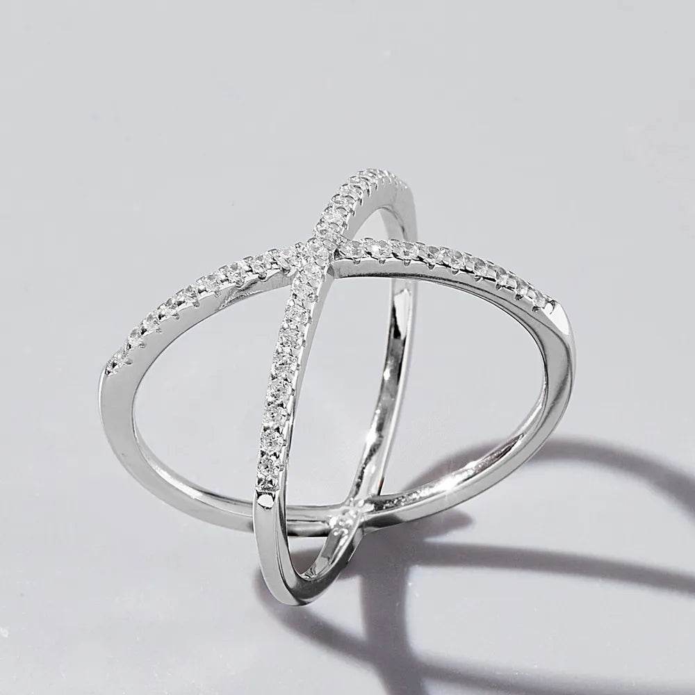 X Shape Inlaid Zircon 925 Sterling Silver Ring - Ultim8 Designs 4 U