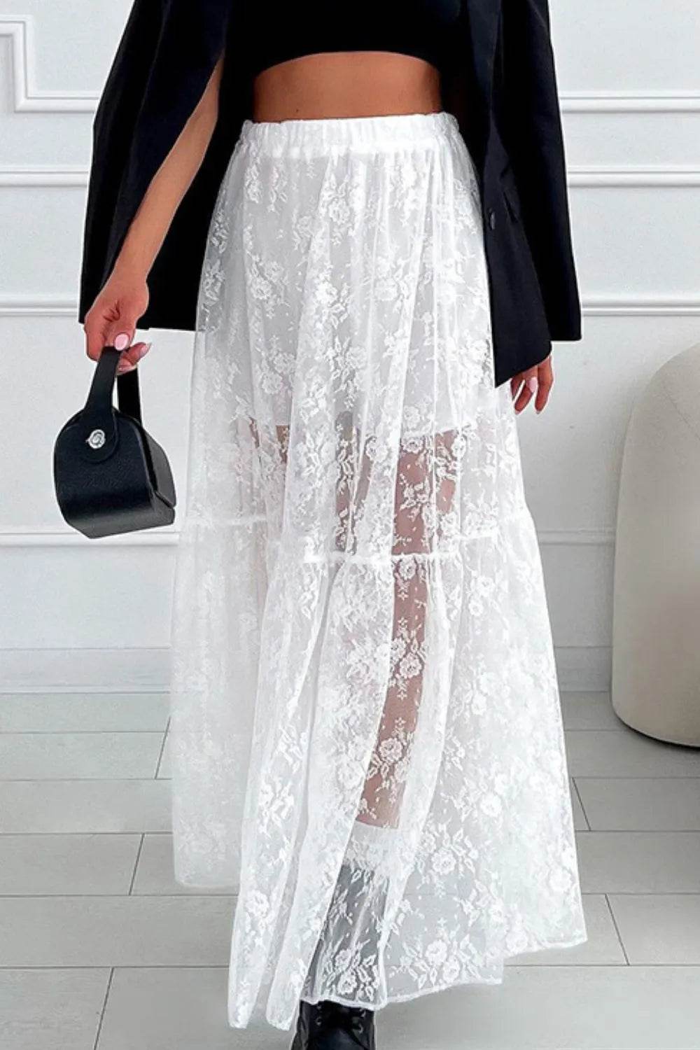 Lace Elastic Waist Maxi Skirt - Ultim8 Designs 4 U