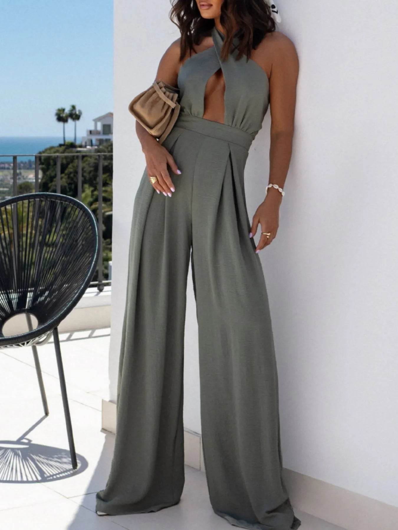 Wide Leg Cutout Halter Neck Jumpsuit - Ultim8 Designs 4 U