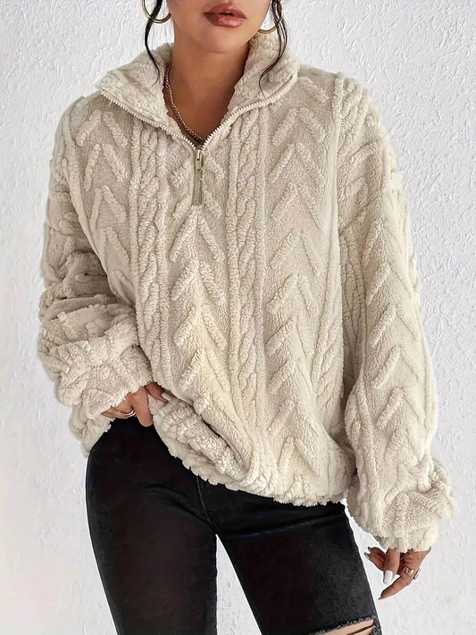 Quarter Zip Dropped Shoulder Sherpa Sweatshirt - Ultim8 Designs 4 U