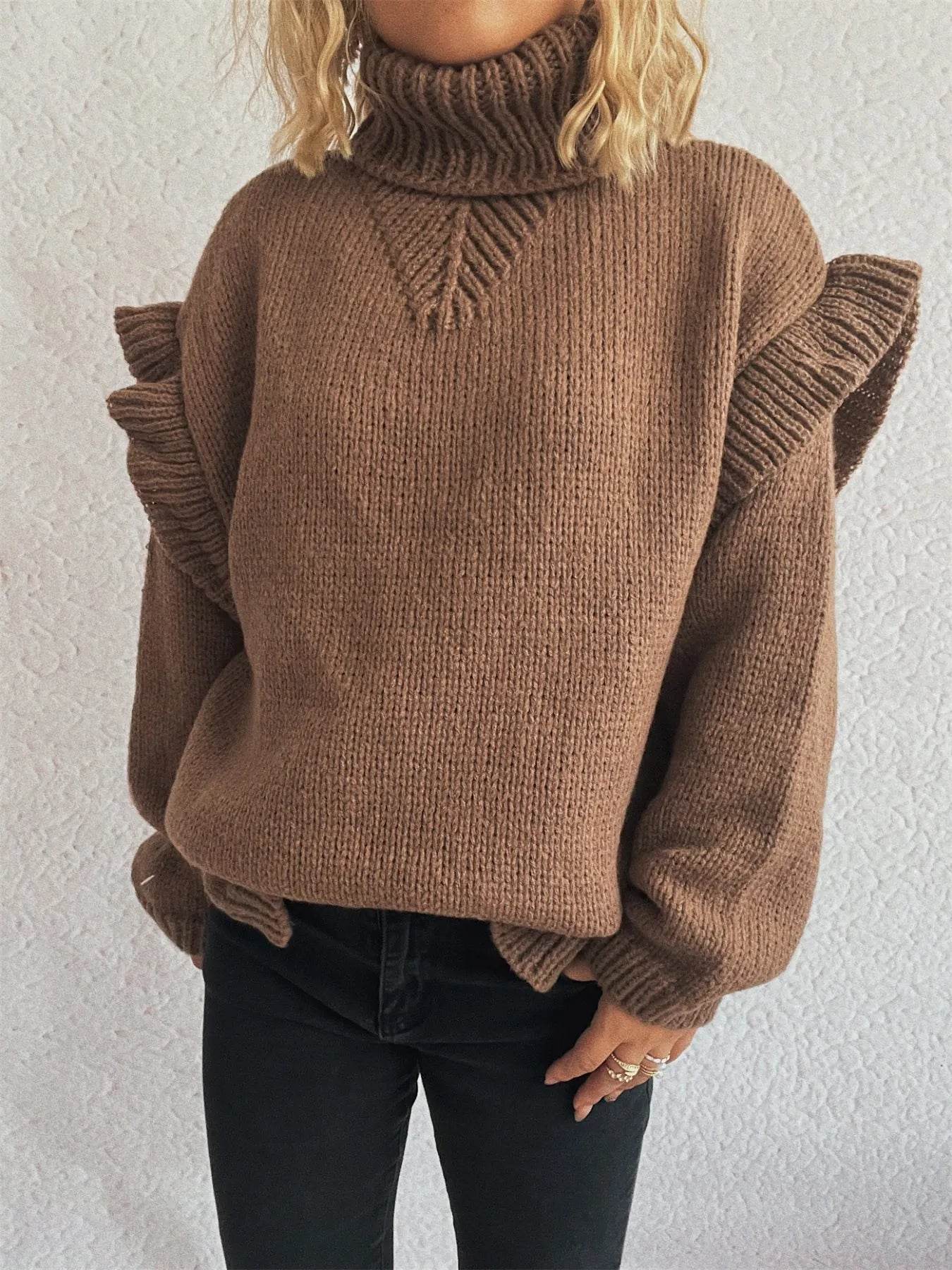 Ruffled Turtleneck Long Sleeve Sweater - Ultim8 Designs 4 U