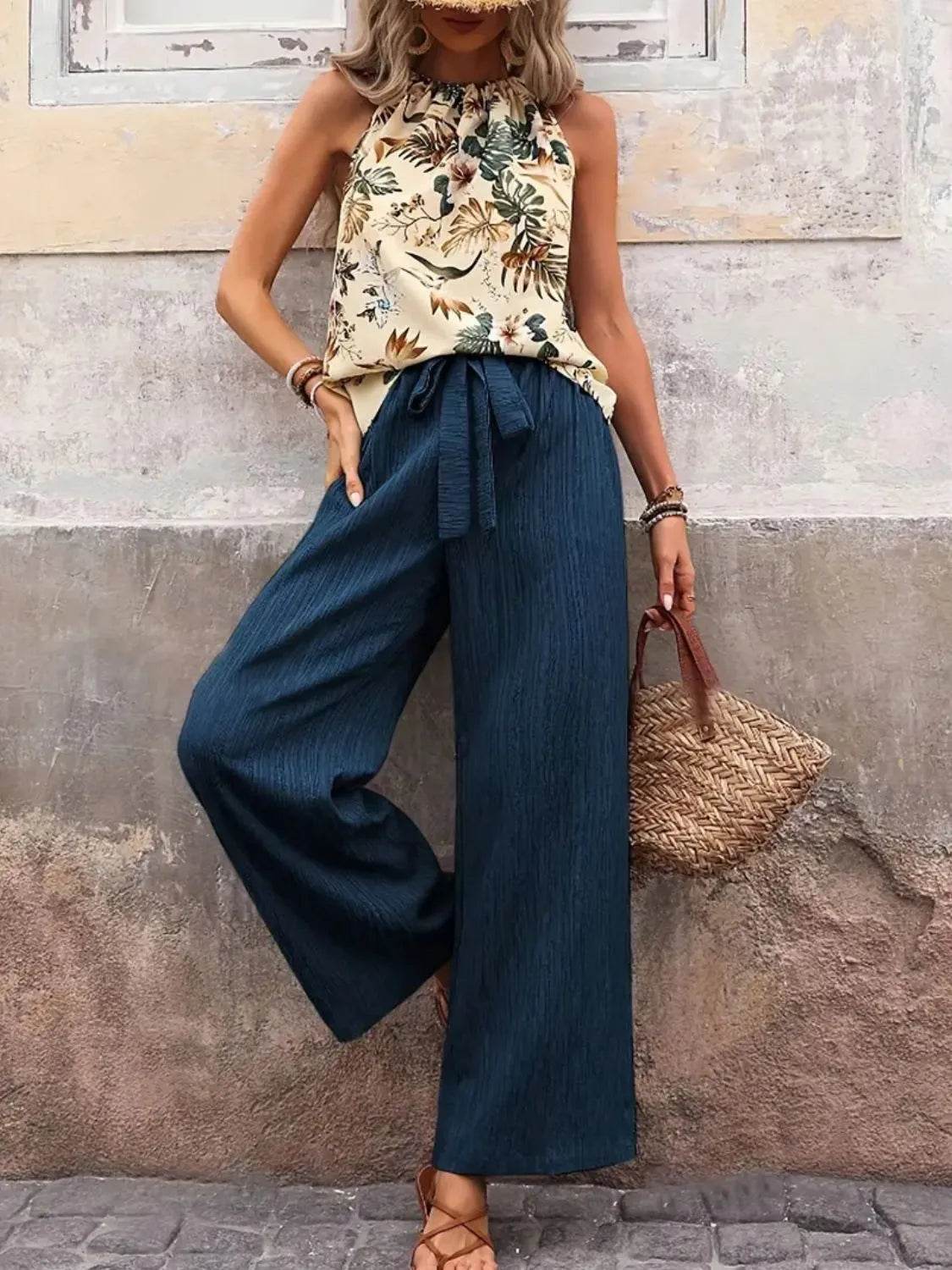 Printed Tank Top and Wide Leg Pants Set - Ultim8 Designs 4 U