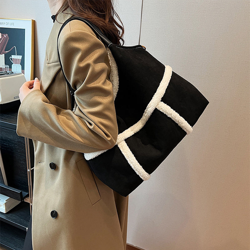 Handbags - Totes - 2pcs Women Plush Casual Large-Capacity Suede Winter