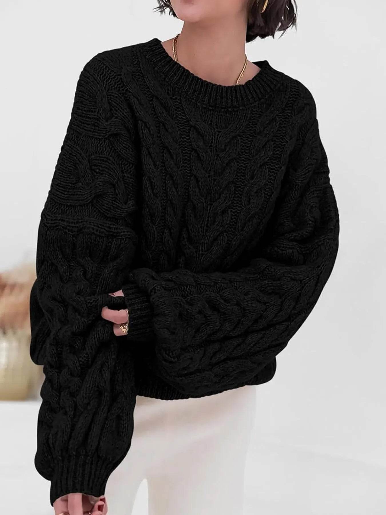 Cable Knit Long Sleeve Sweater - Ultim8 Designs 4 U