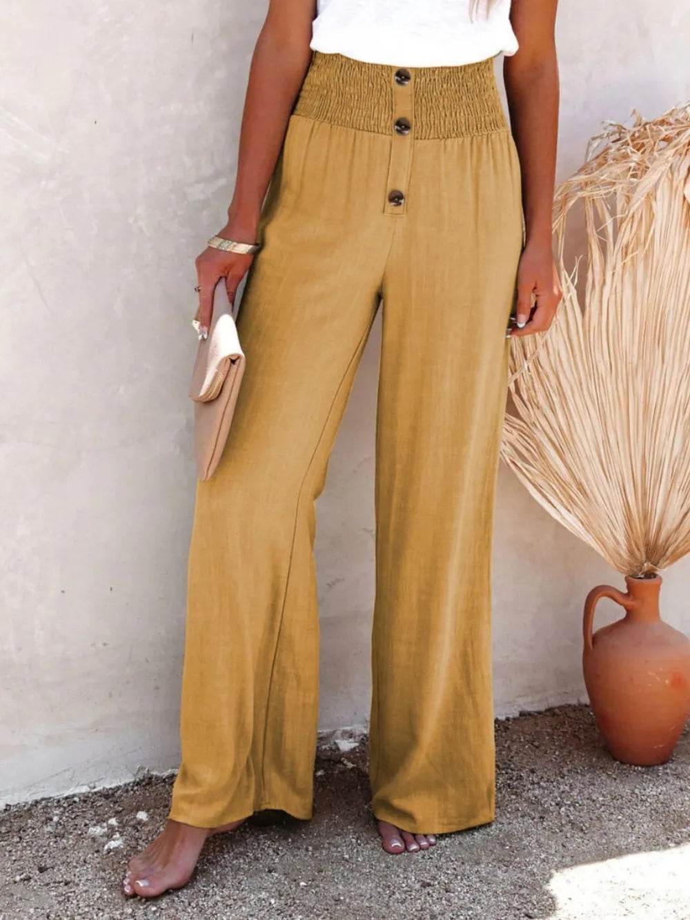 Full Size Decorative Button High Waist Pants - Ultim8 Designs 4 U