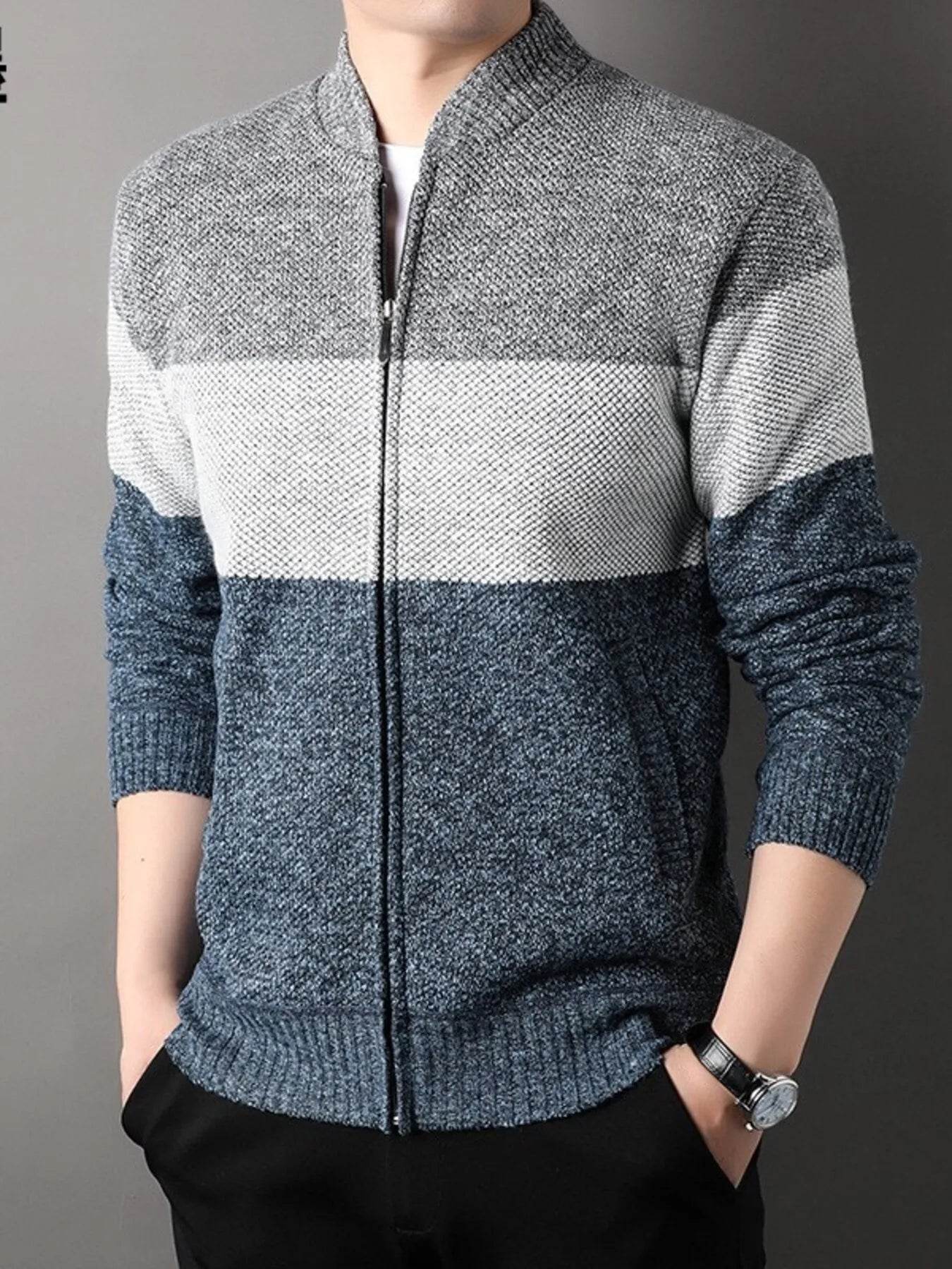 Men's Plus Size Color Block Zip Up Cardigan - Ultim8 Designs 4 U