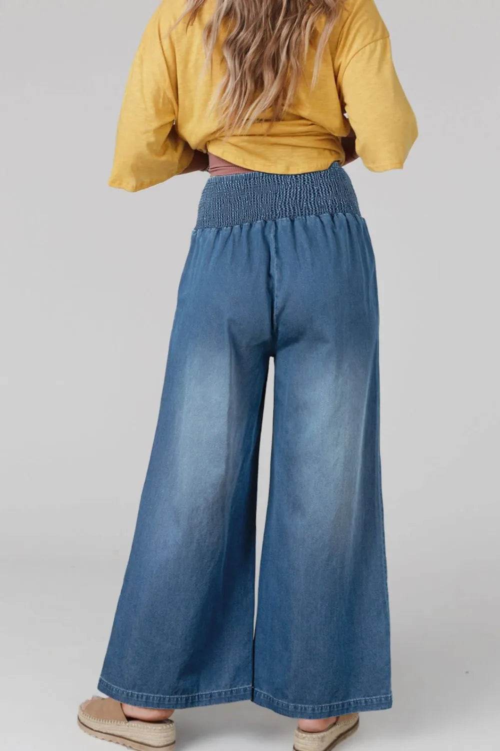 Smocked Wide Leg Jeans - Ultim8 Designs 4 U