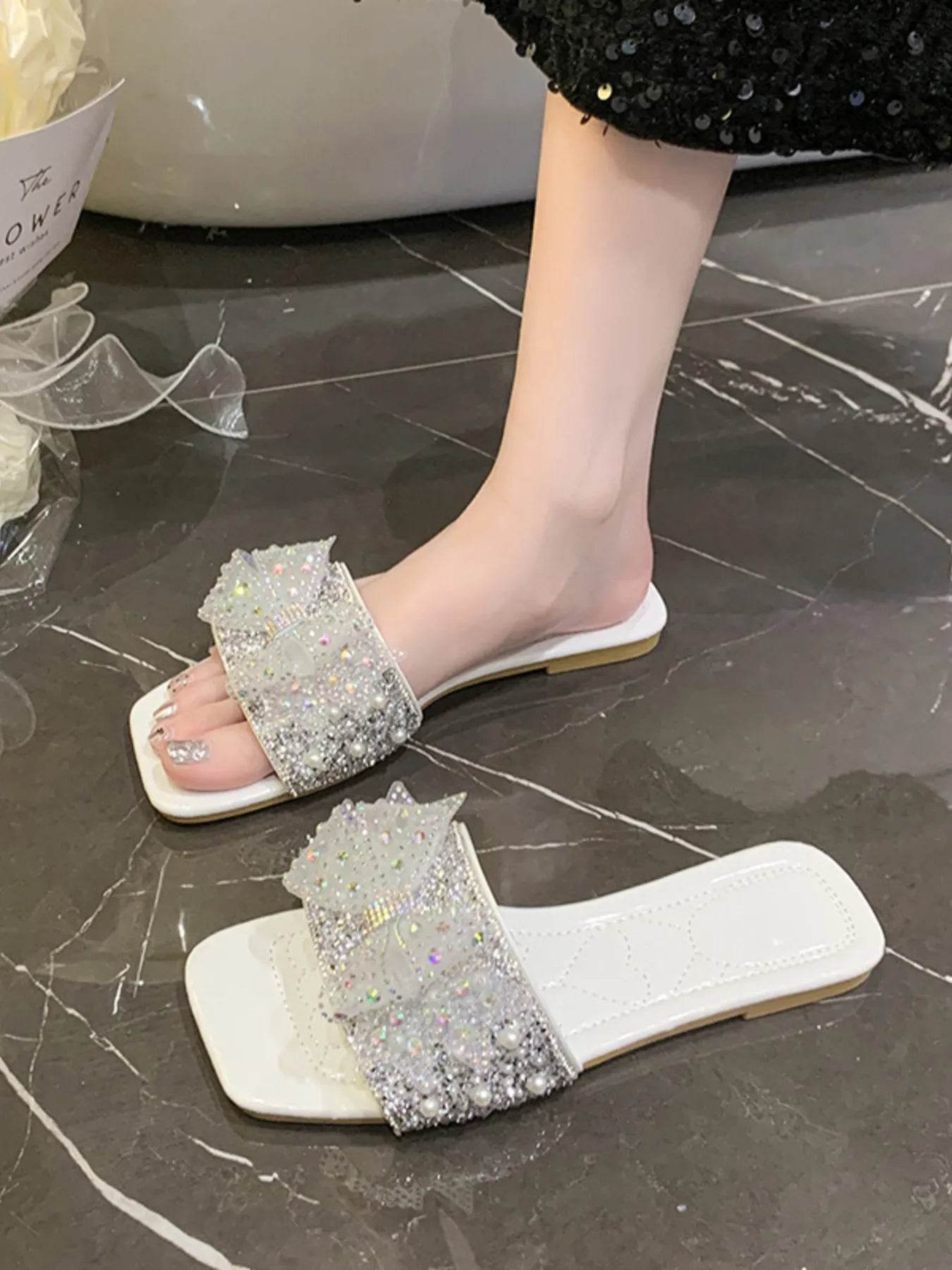 Rhinestone Embellished Flats Slip-On Sandals - Ultim8 Designs 4 U