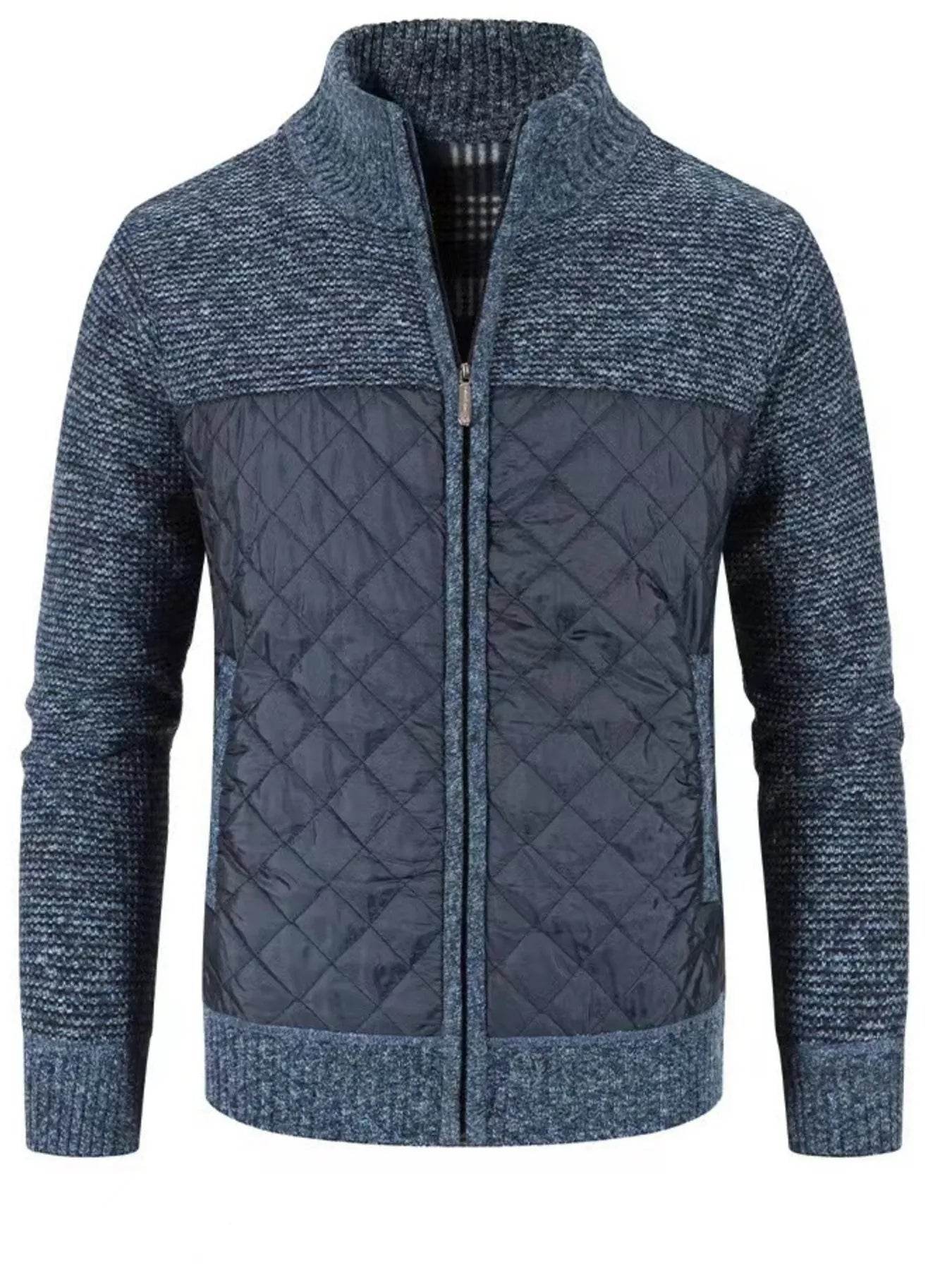 Men's Plus Size Quilted Panel Zip-Up Sweater Cardigan - Ultim8 Designs 4 U