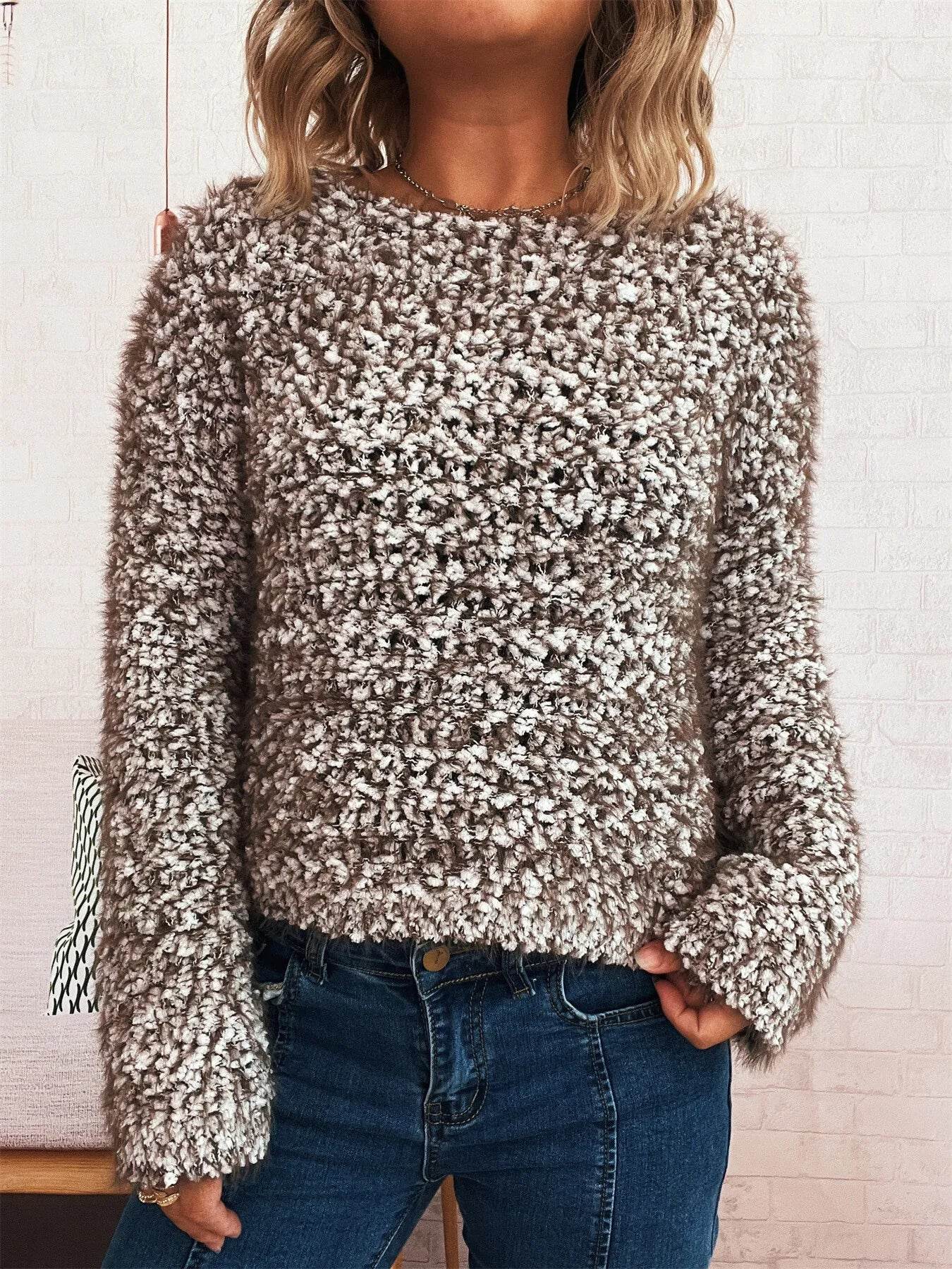 Crochet Round Neck Dropped Shoulder Sweater - Ultim8 Designs 4 U