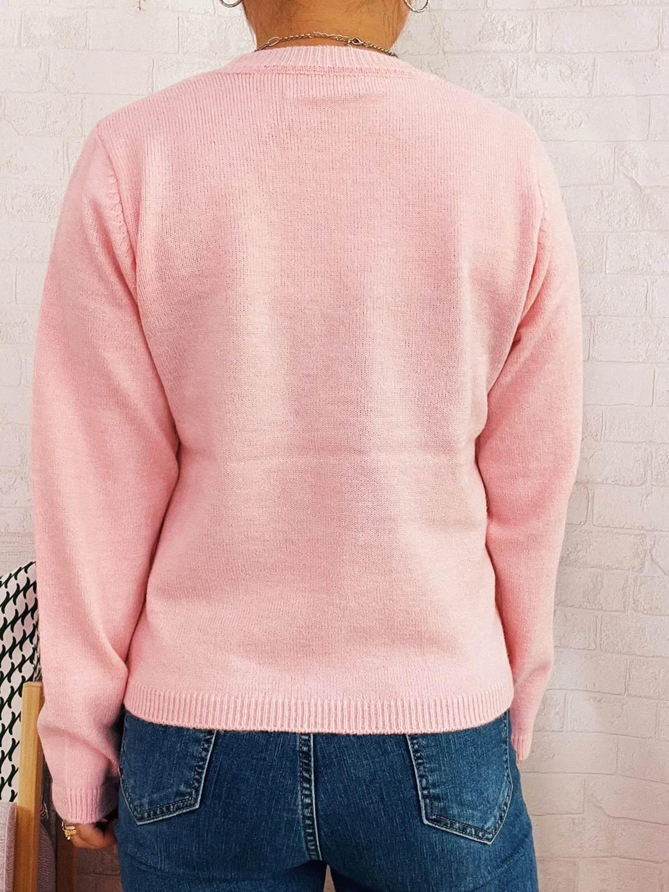 Flower Contrast Round Neck Sweater - Ultim8 Designs 4 U