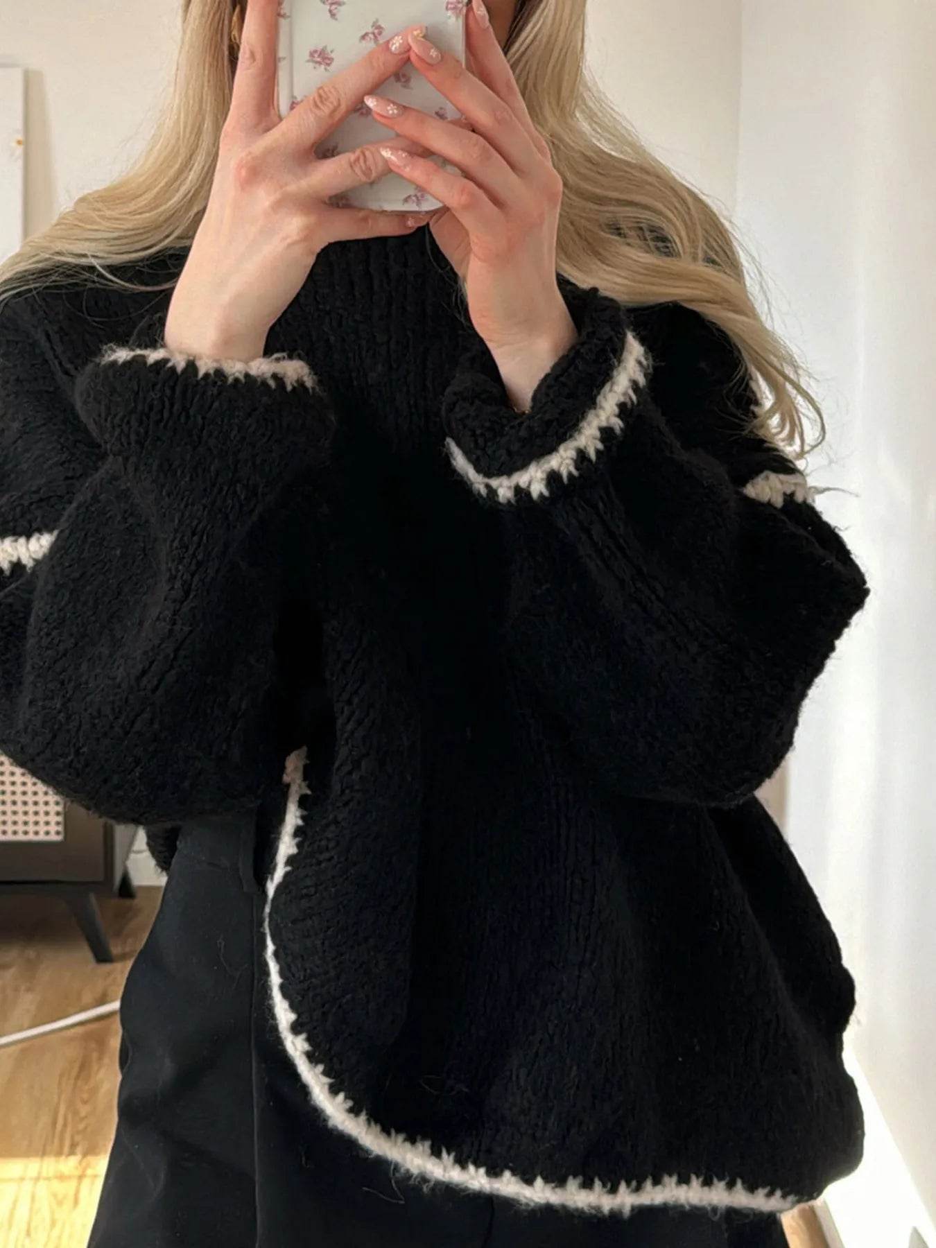 Contrast Trim Oversized Sweater - Ultim8 Designs 4 U