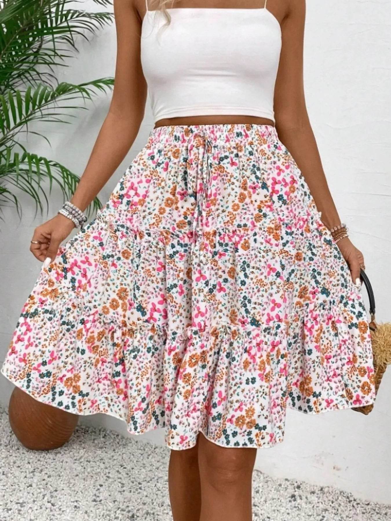 Floral Print Midi Skirt - Ultim8 Designs 4 U