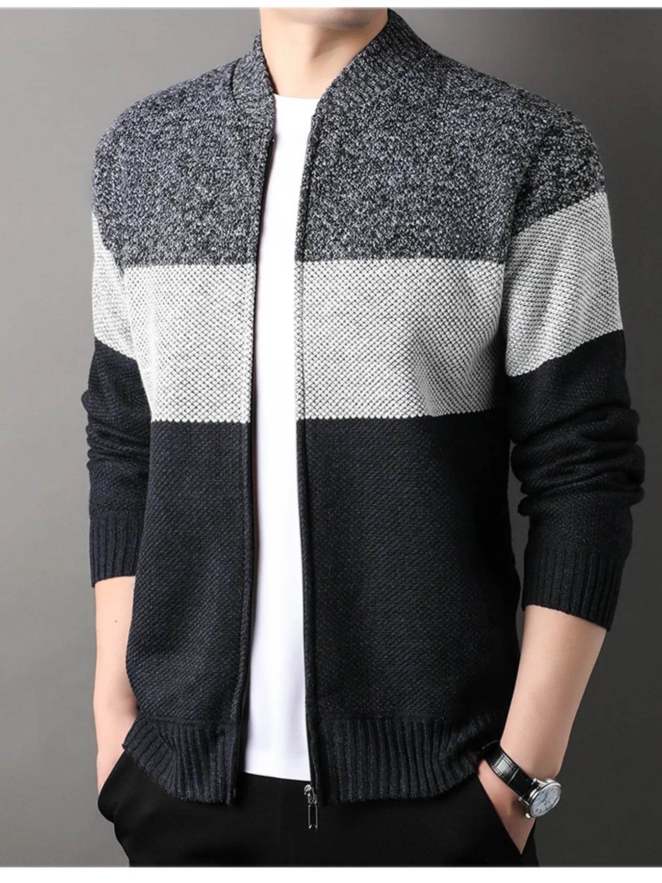 Men's Plus Size Color Block Zip Up Cardigan - Ultim8 Designs 4 U