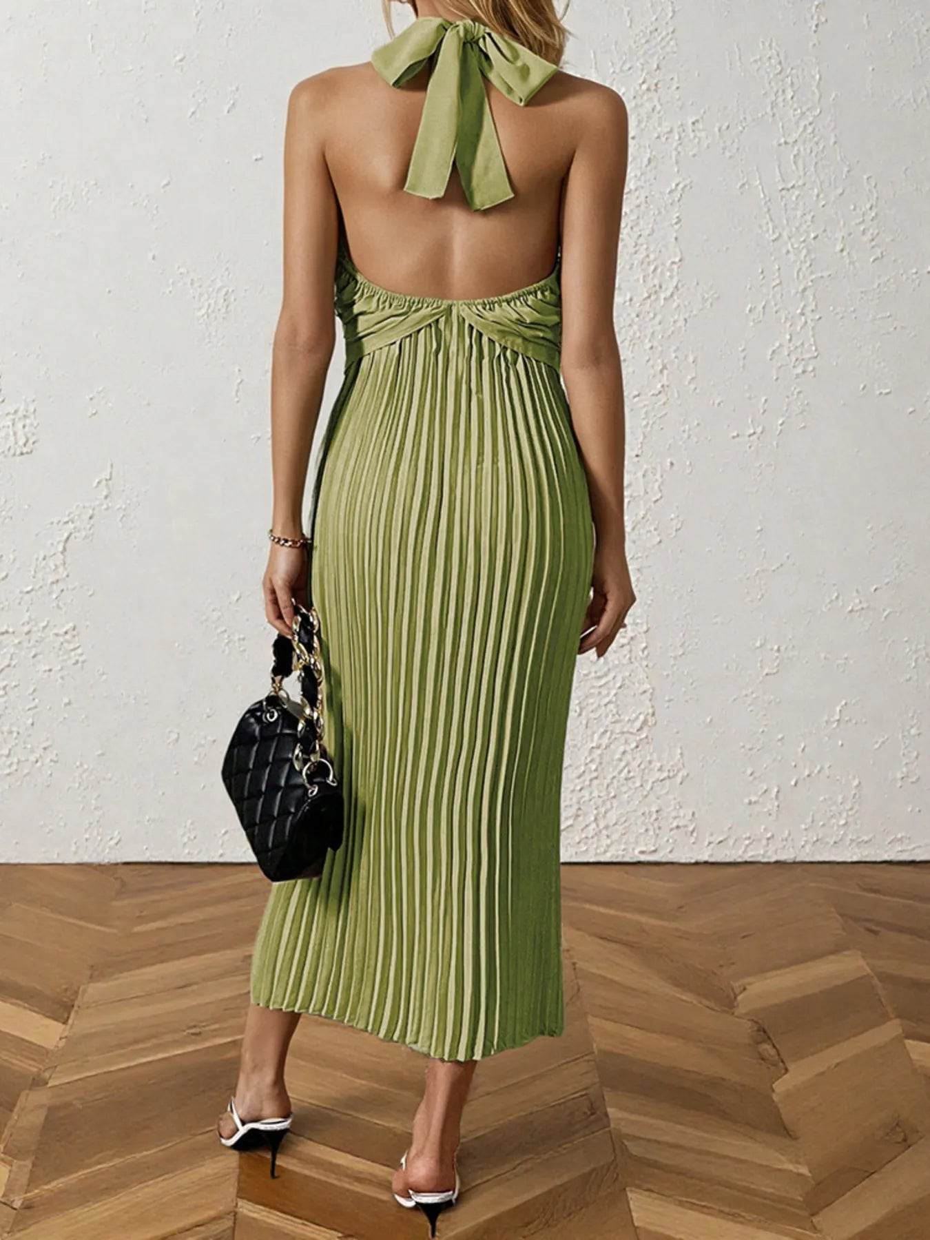 Pleated Halter Neck Midi Dress - Ultim8 Designs 4 U