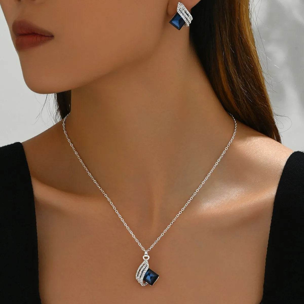 Stainless Steel Crystal Geometric Earrings and Necklace Jewelry Set - Ultim8 Designs 4 U