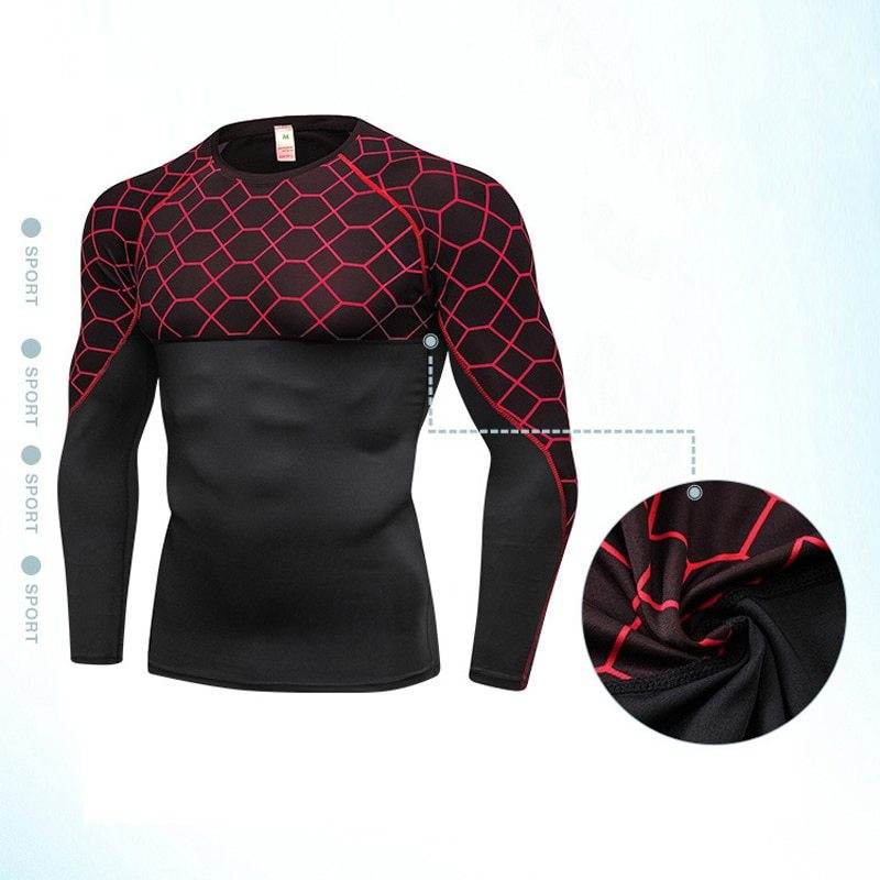 Men's Compression Run jogging Suits Grid Clothes Sports Set Long t shirt And Pants Gym Fitness workout Tights clothing 2pcs Sets - Ultim8 Designs 4 U