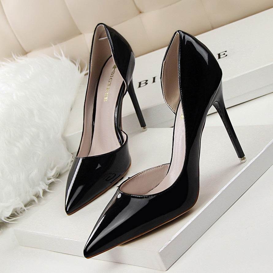 Stiletto patent leather shallow pointed high heels - Ultim8 Designs 4 U
