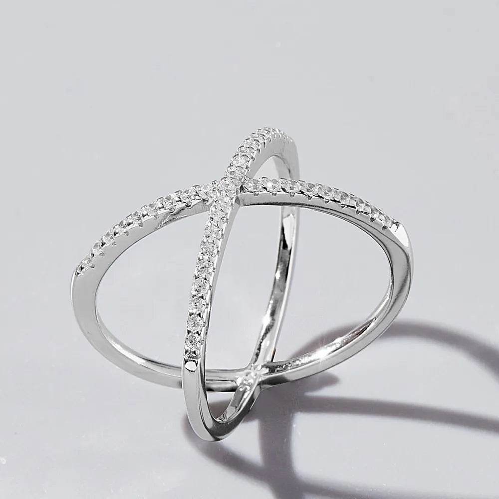 X Shape Inlaid Zircon 925 Sterling Silver Ring - Ultim8 Designs 4 U