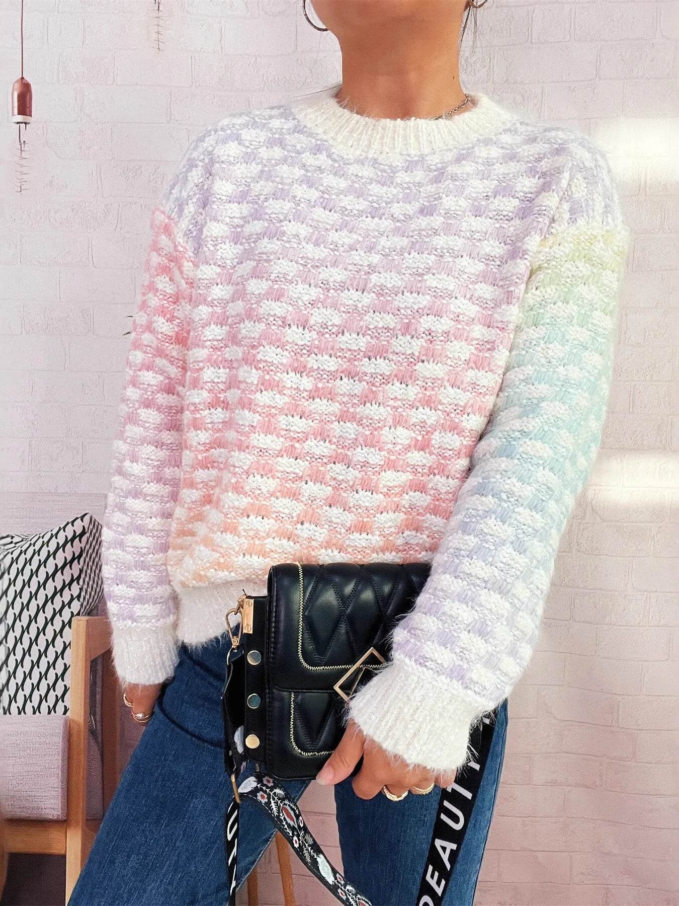 Rainbow Gradient Round Neck Sweater - Ultim8 Designs 4 U