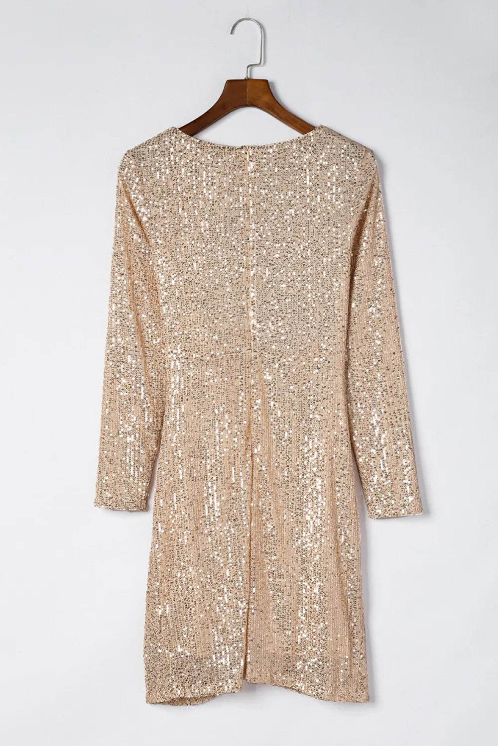 Sequin Knot Round Neck Long Sleeve Mini Dress - Ultim8 Designs 4 U