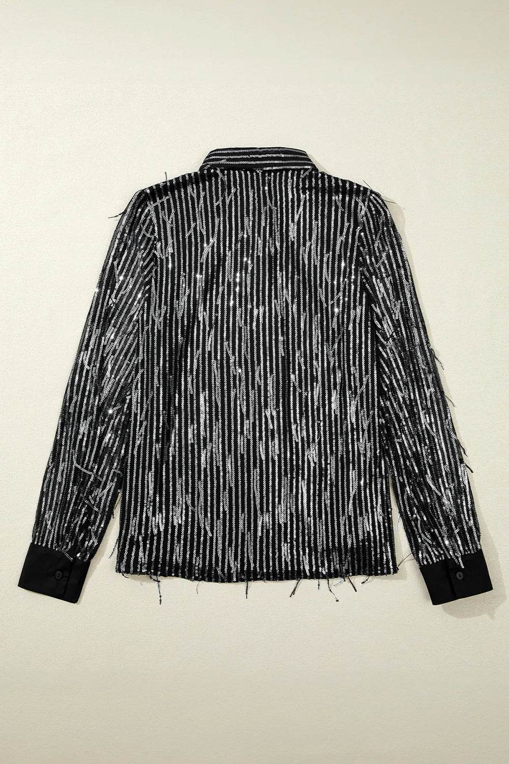 Sequin Collared Neck Long Sleeve Shirt - Ultim8 Designs 4 U