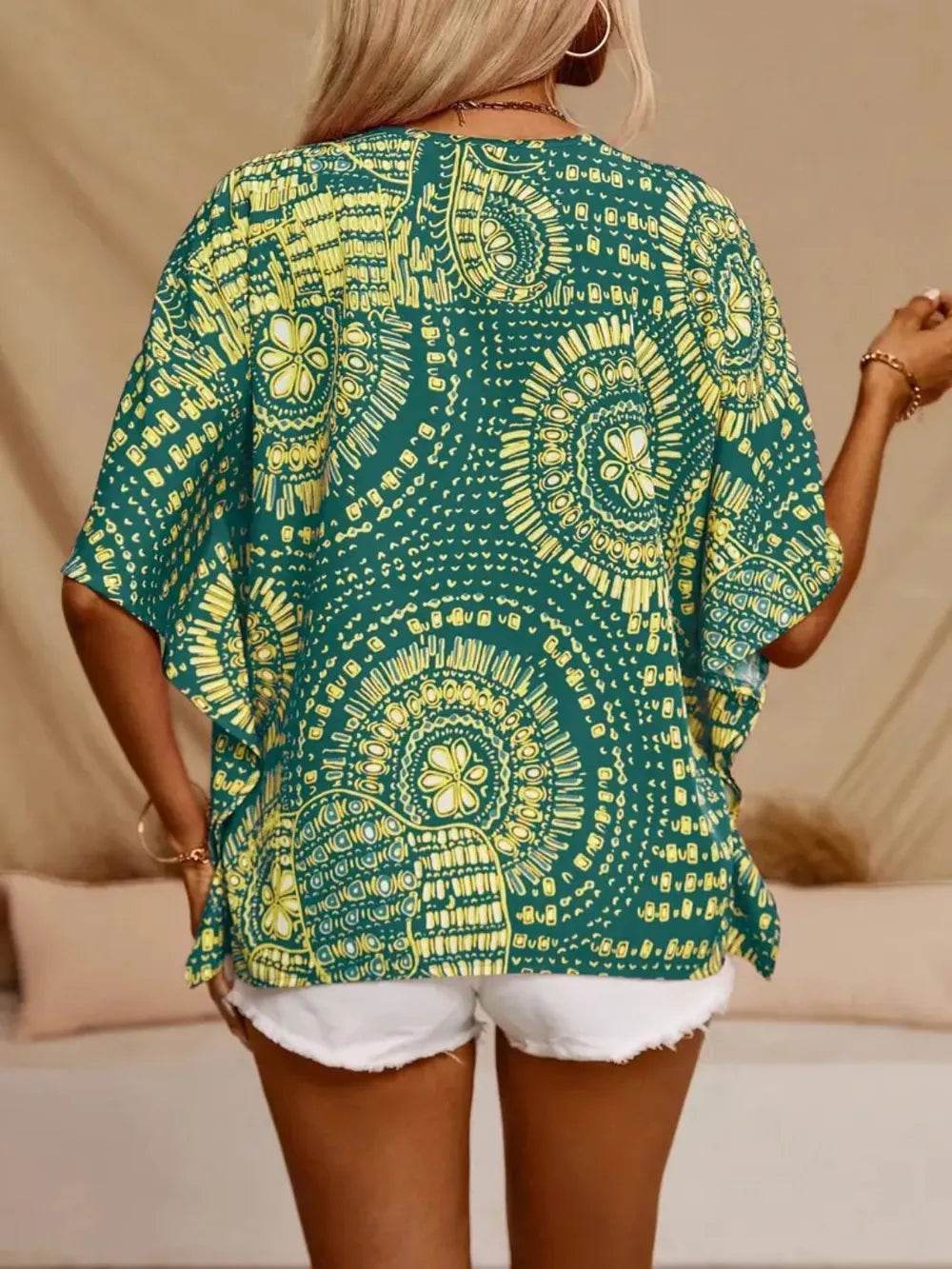 Printed V-Neck Half Sleeve Top - Ultim8 Designs 4 U