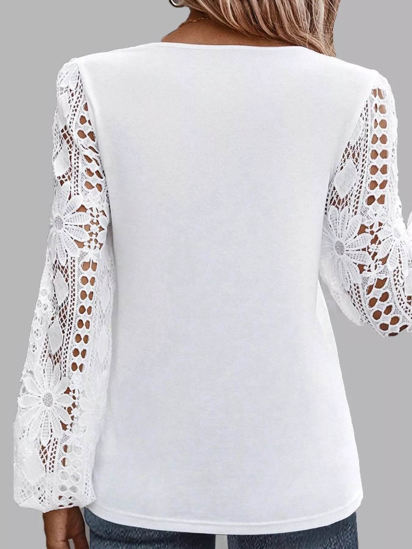 Asymmetrical Lace Long Sleeve Blouse - Ultim8 Designs 4 U
