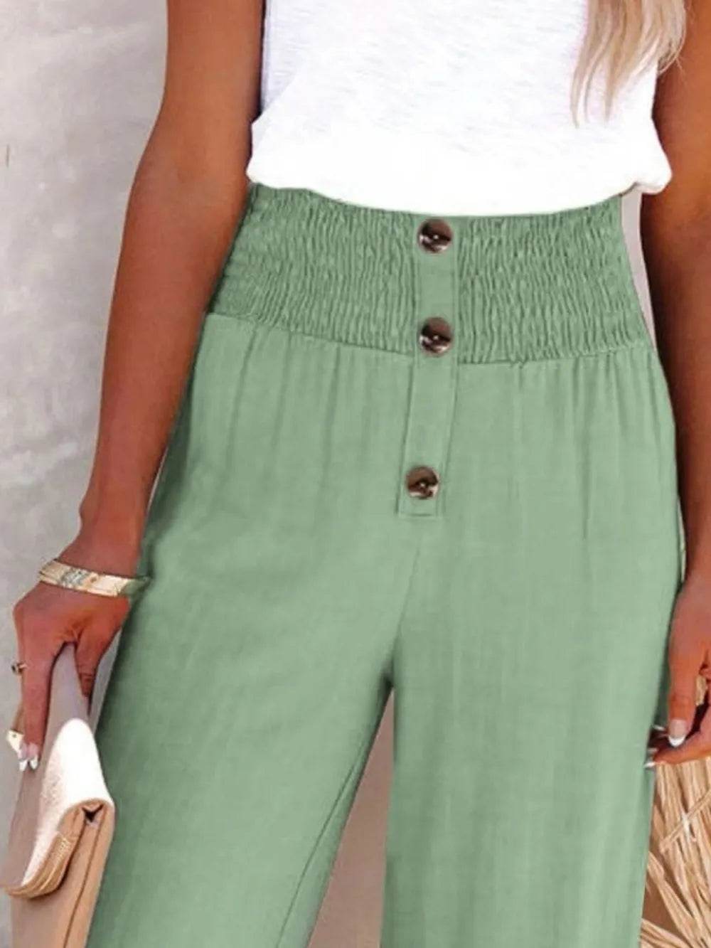 Full Size Decorative Button High Waist Pants - Ultim8 Designs 4 U