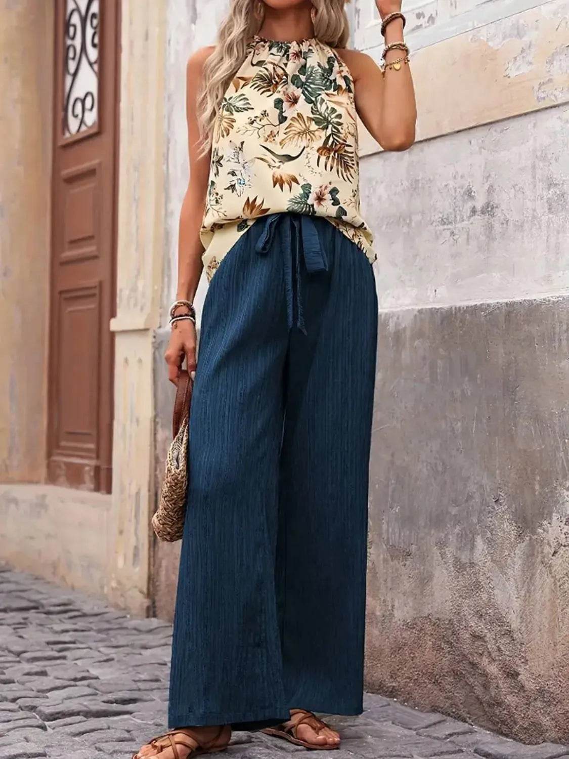 Printed Tank Top and Wide Leg Pants Set - Ultim8 Designs 4 U