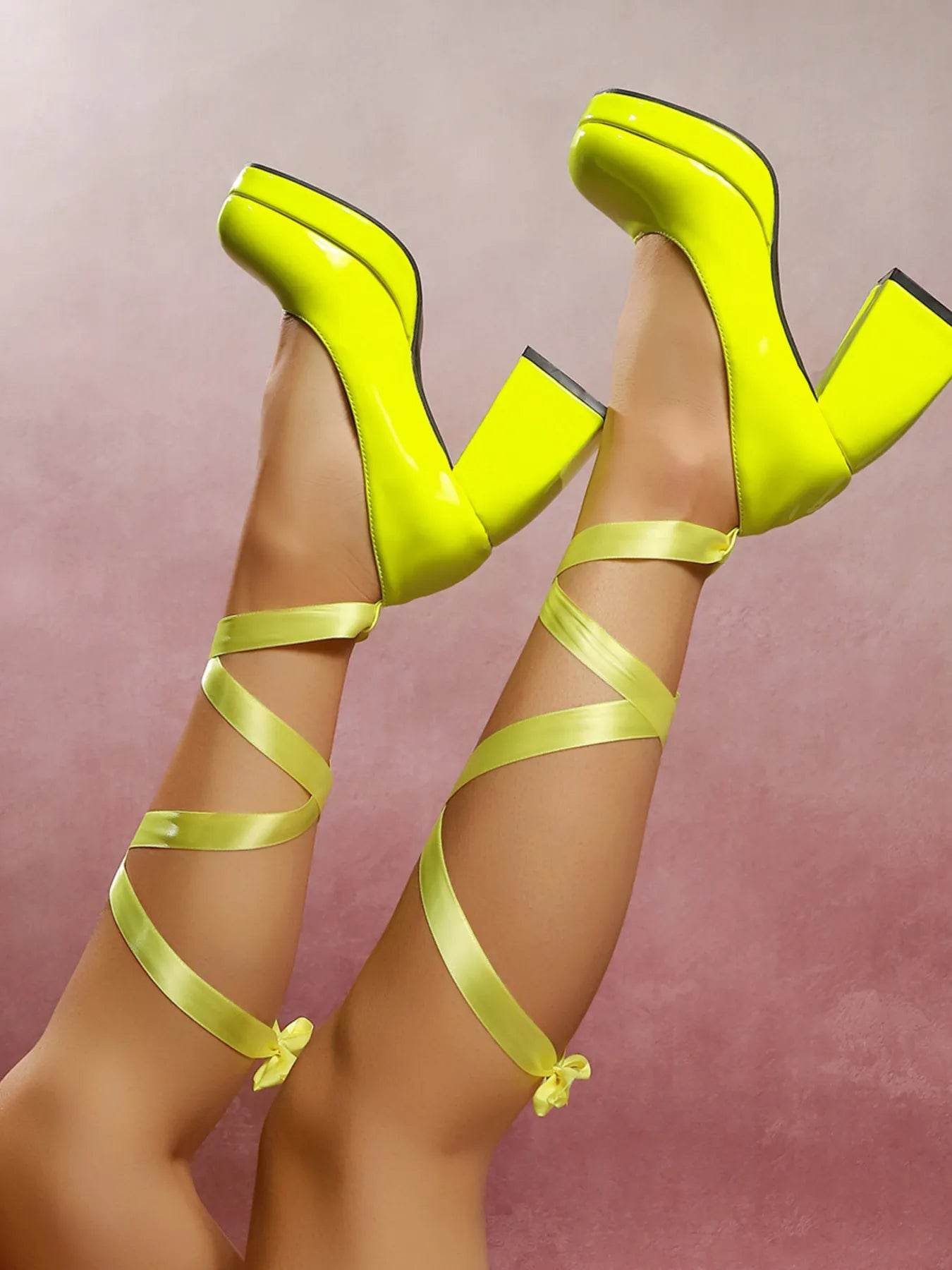Platform Block Heel Pumps with Ankle Wrap Straps - Ultim8 Designs 4 U