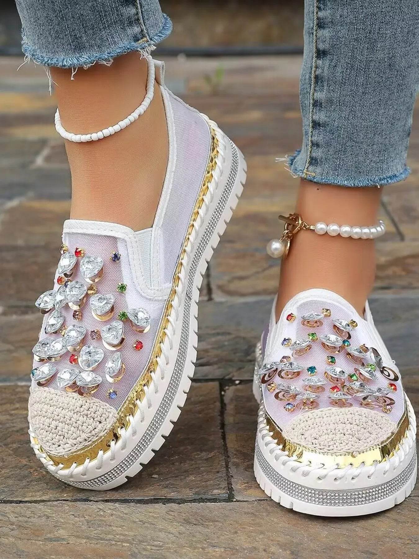 Rhinestone Embellished Platform Loafers - Ultim8 Designs 4 U