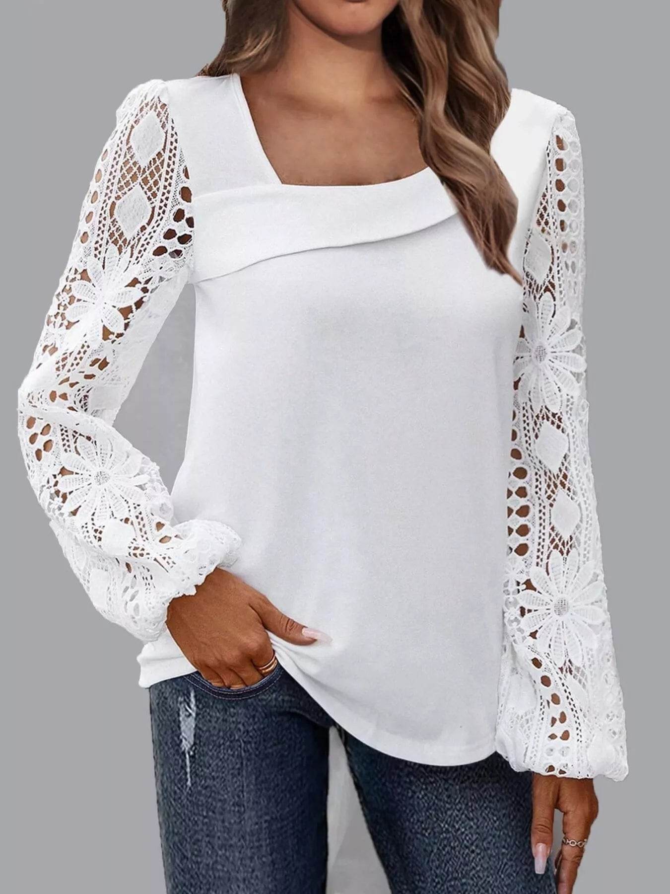 Asymmetrical Lace Long Sleeve Blouse - Ultim8 Designs 4 U