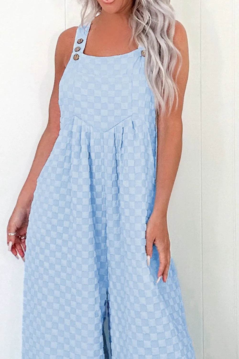 Checkered Pocketed Wide Leg Overalls - Ultim8 Designs 4 U