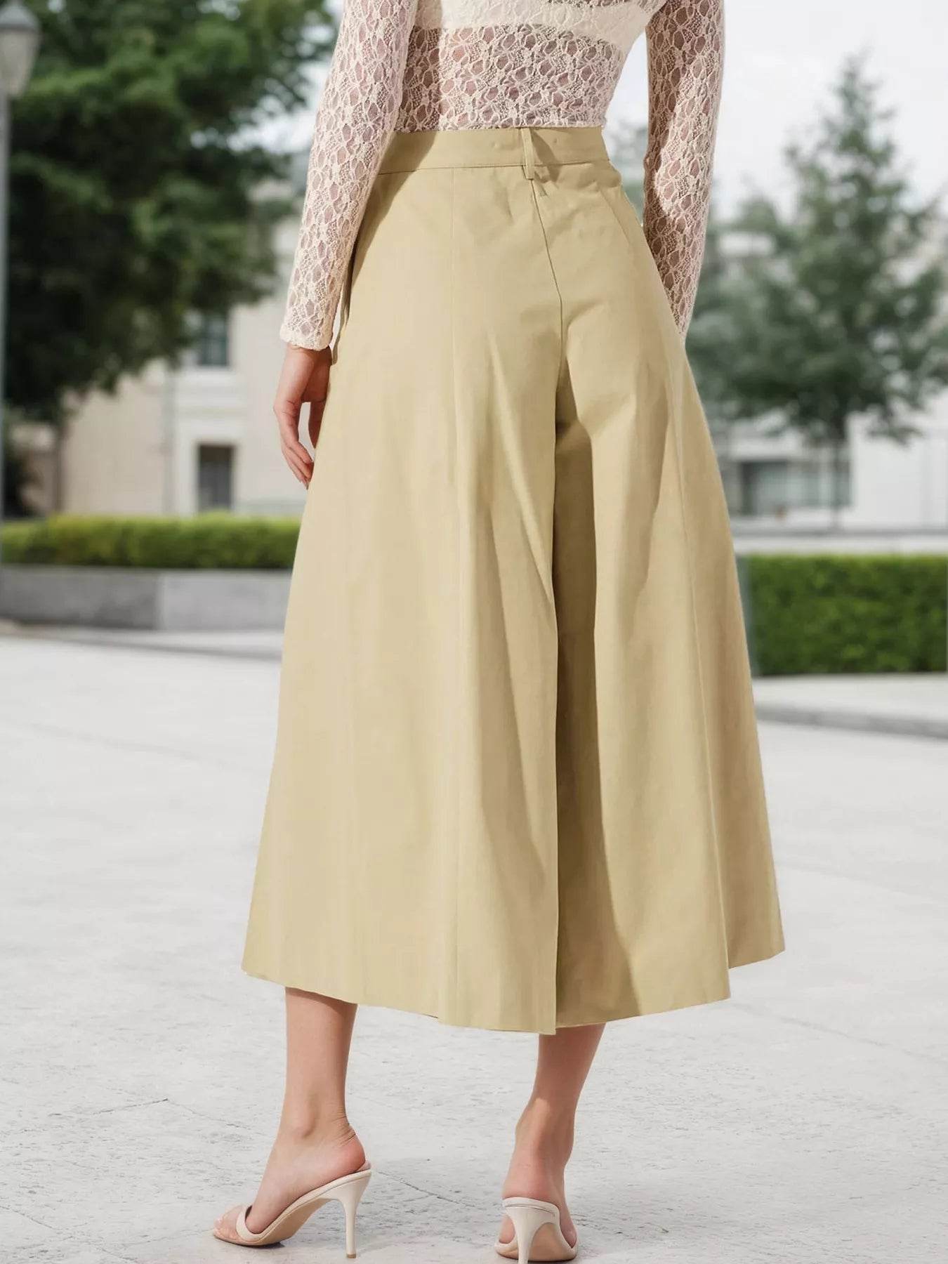 High-Waisted Pleated Wide-Leg Cropped Pants - Ultim8 Designs 4 U
