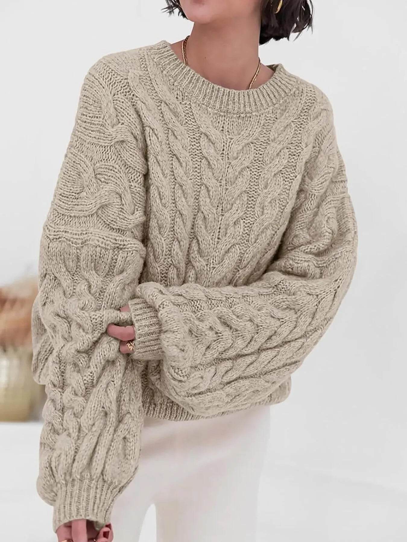 Cable Knit Long Sleeve Sweater - Ultim8 Designs 4 U