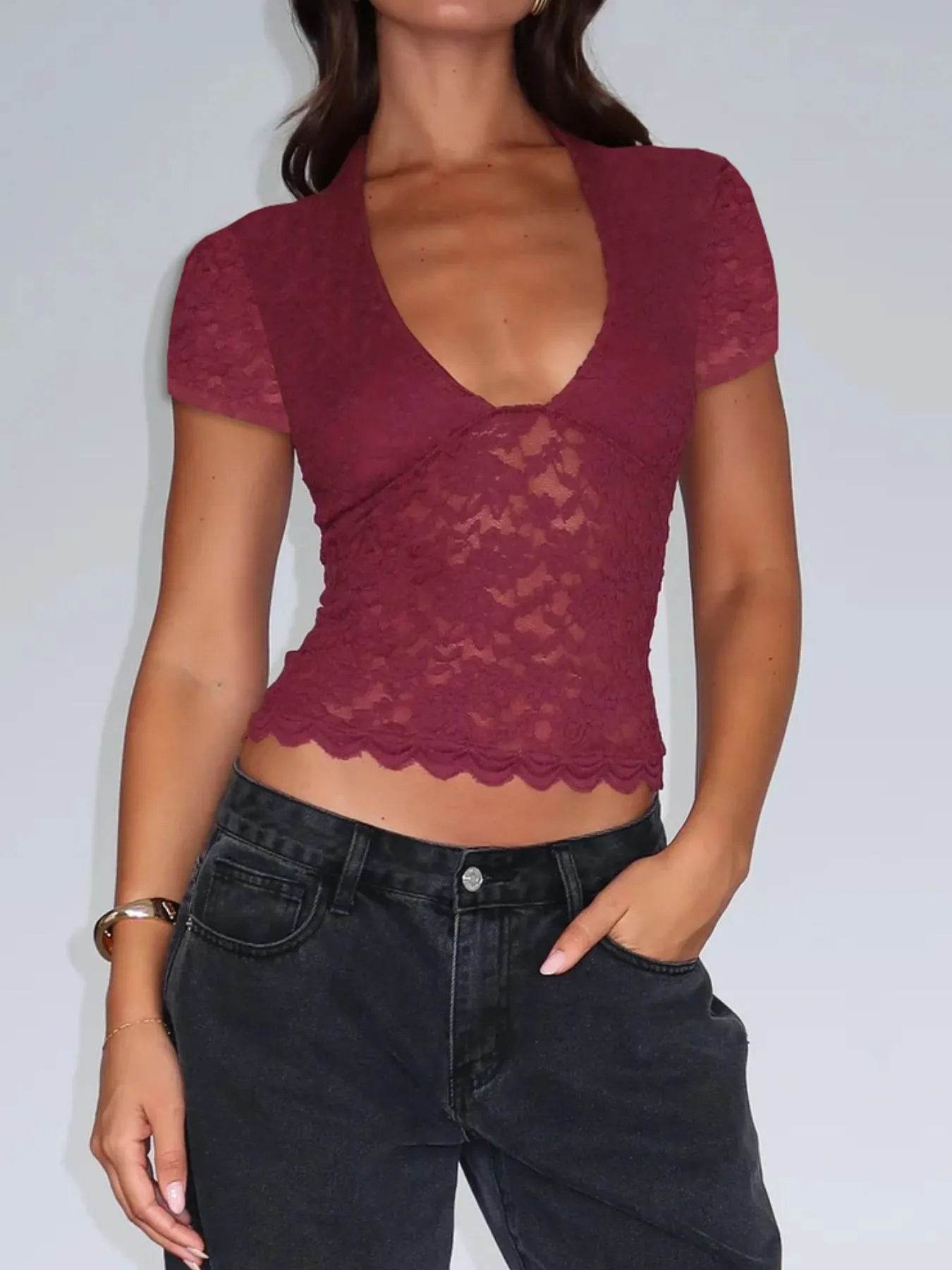 Lace Short Sleeve T-Shirt - Ultim8 Designs 4 U