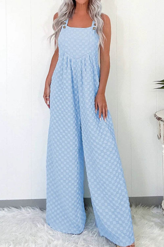 Checkered Pocketed Wide Leg Overalls - Ultim8 Designs 4 U