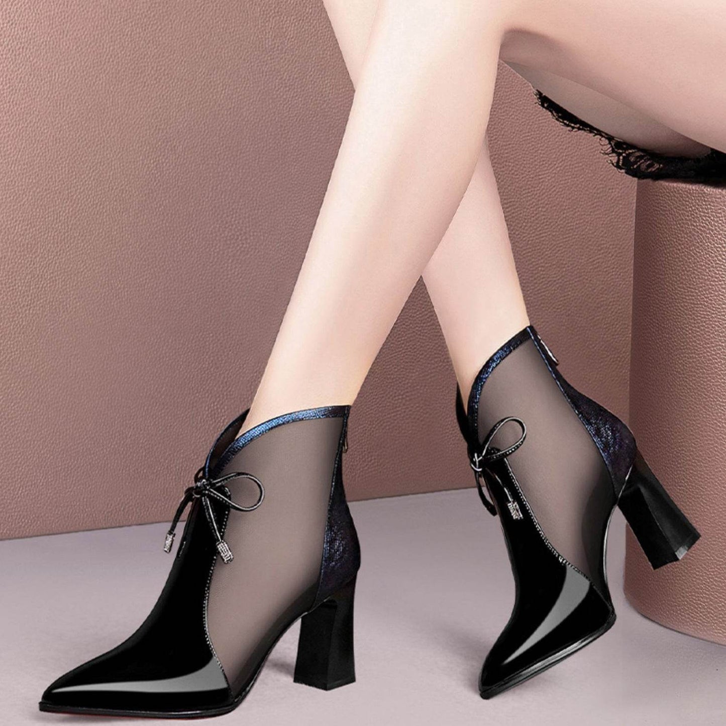 Patent Leather Mesh Boots Female Hollow Mesh - Ultim8 Designs 4 U