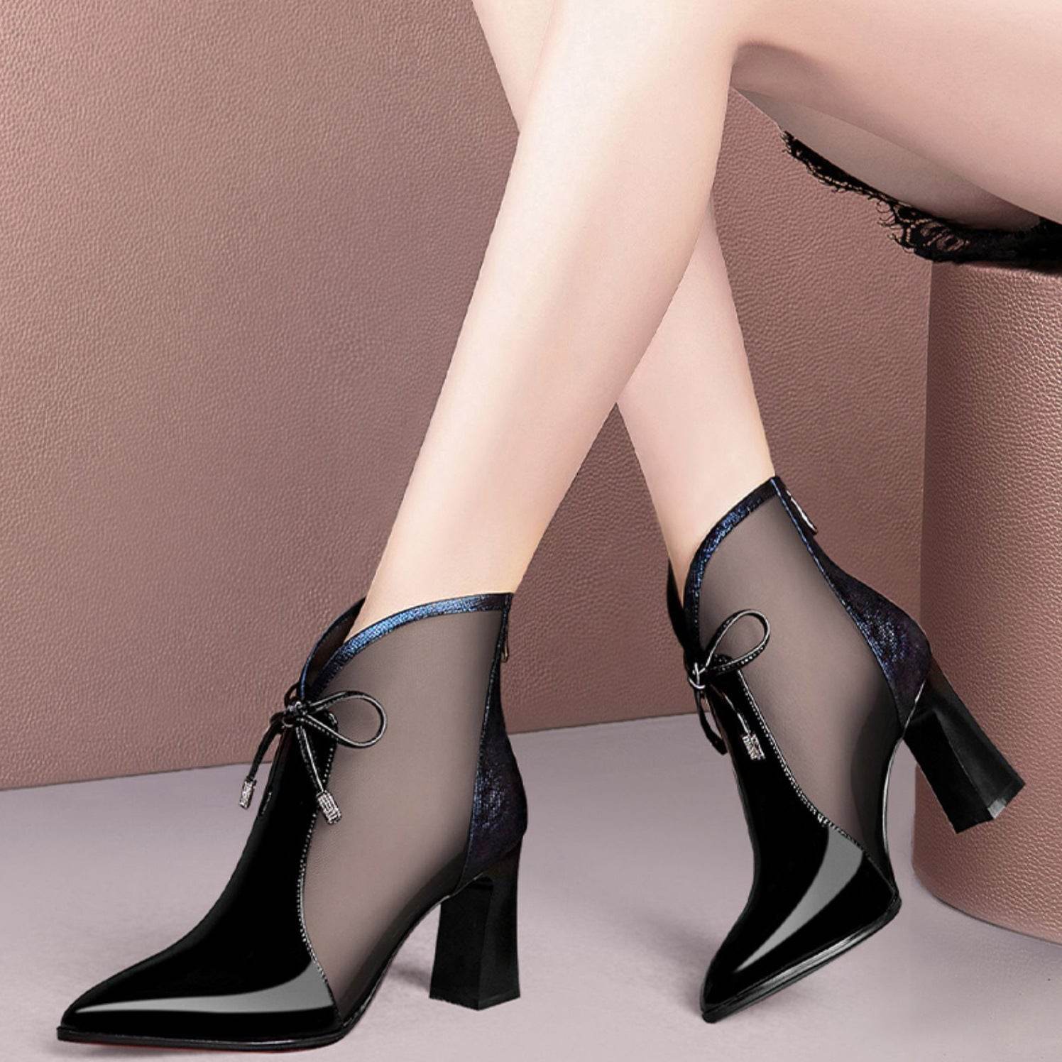 Patent Leather Mesh Boots Female Hollow Mesh - Ultim8 Designs 4 U