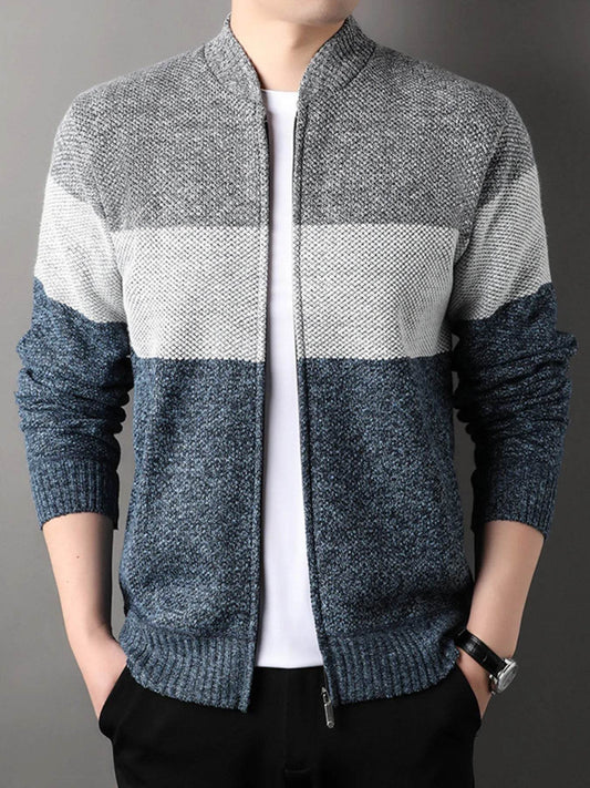 Men's Plus Size Color Block Zip Up Cardigan - Ultim8 Designs 4 U