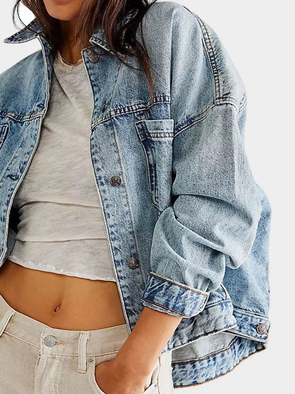 Button Up Long Sleeve Denim Jacket - Ultim8 Designs 4 U